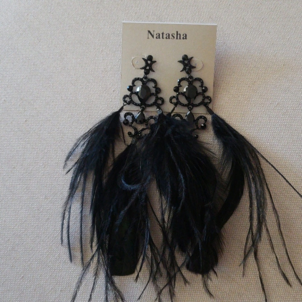 Black feather earrings